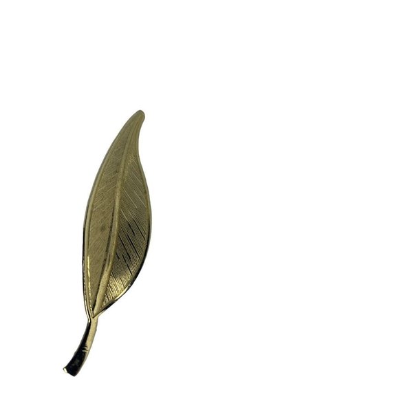 Vintage Leaf Brooch 2 3/4"h Goldtone Textured Pin - Picture 6 of 6